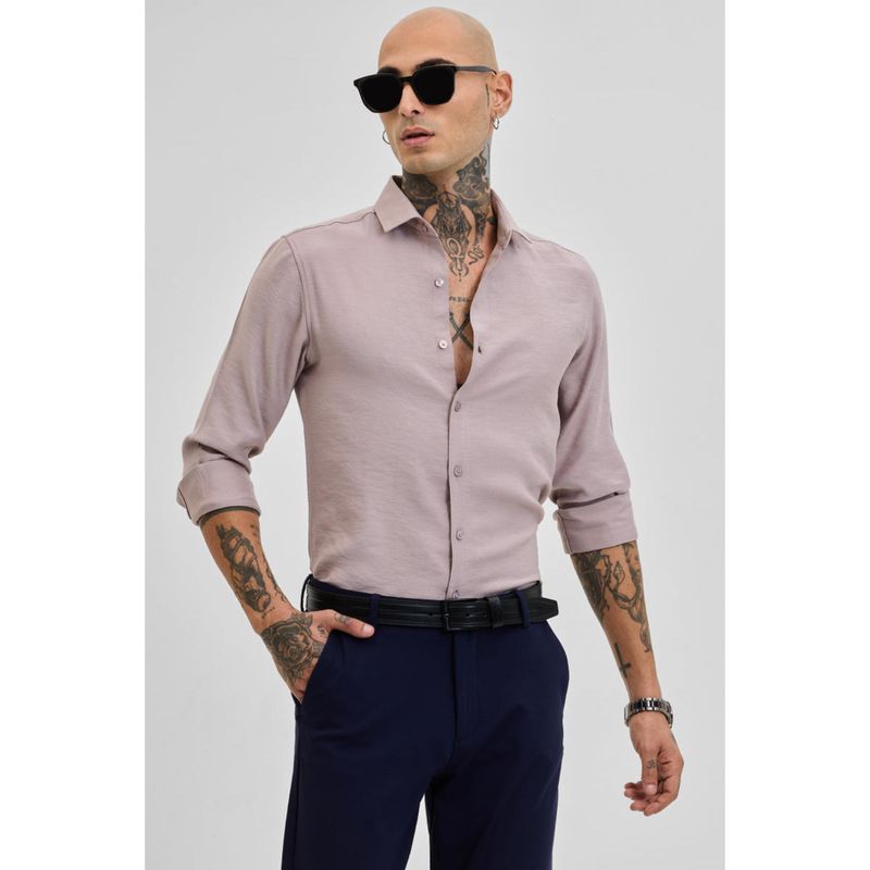 Snitch Mauve Slim Fit Linen Blend Shirt (2XL)