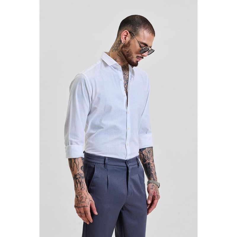 Snitch White Self-Design Slim Fit Shirt (XL)