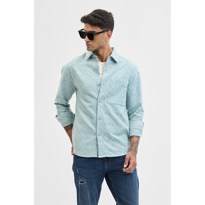 Snitch Blue Geometric Regular Fit Overshirt (M)