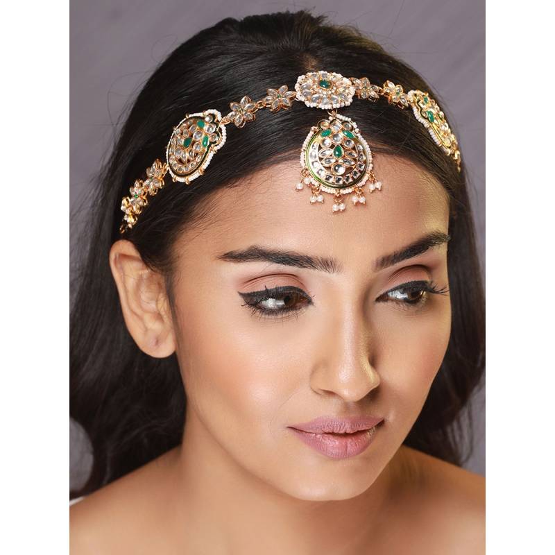 White and Gold Kundan Floral Mathapatti