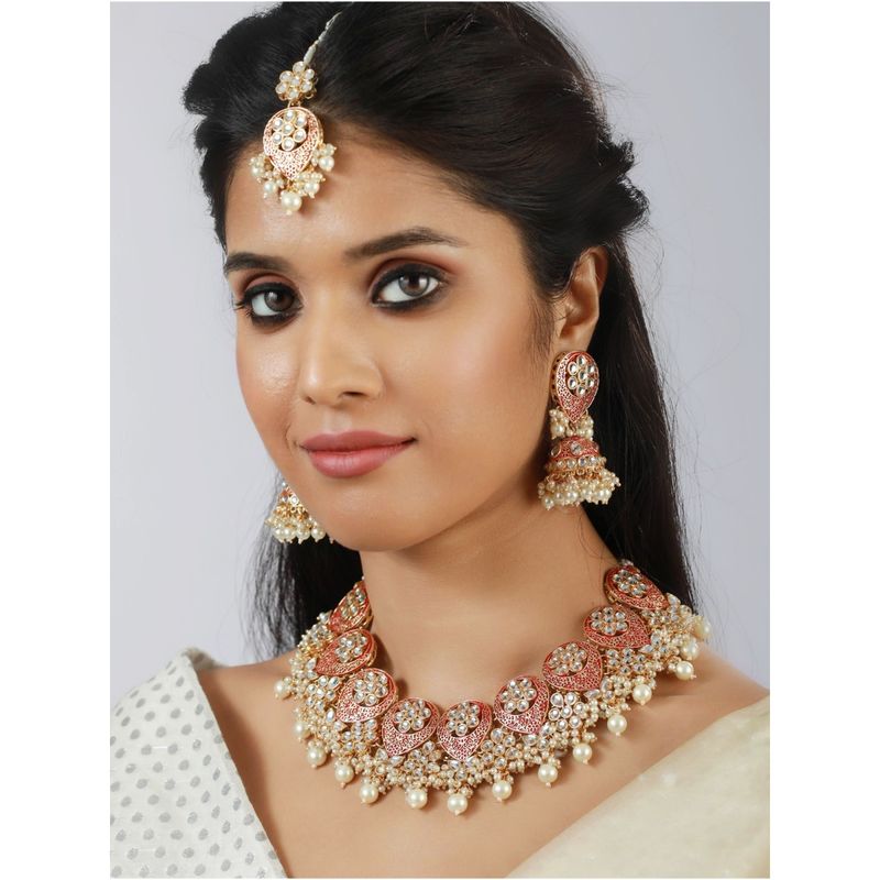 Buy Jazz and Sizzle Gold Plated Marron & White Stone Studded & Pearl