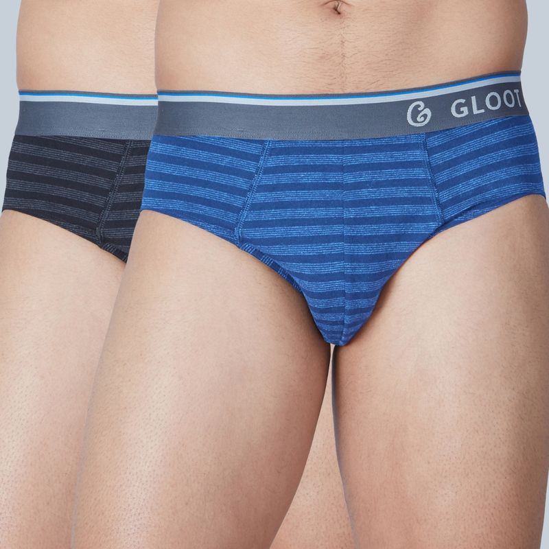 GLOOT Pure Cotton Stretch Brief with No-Itch Elastic and Anti Odour GLI014 Multicolor (Pack of 2) (S)