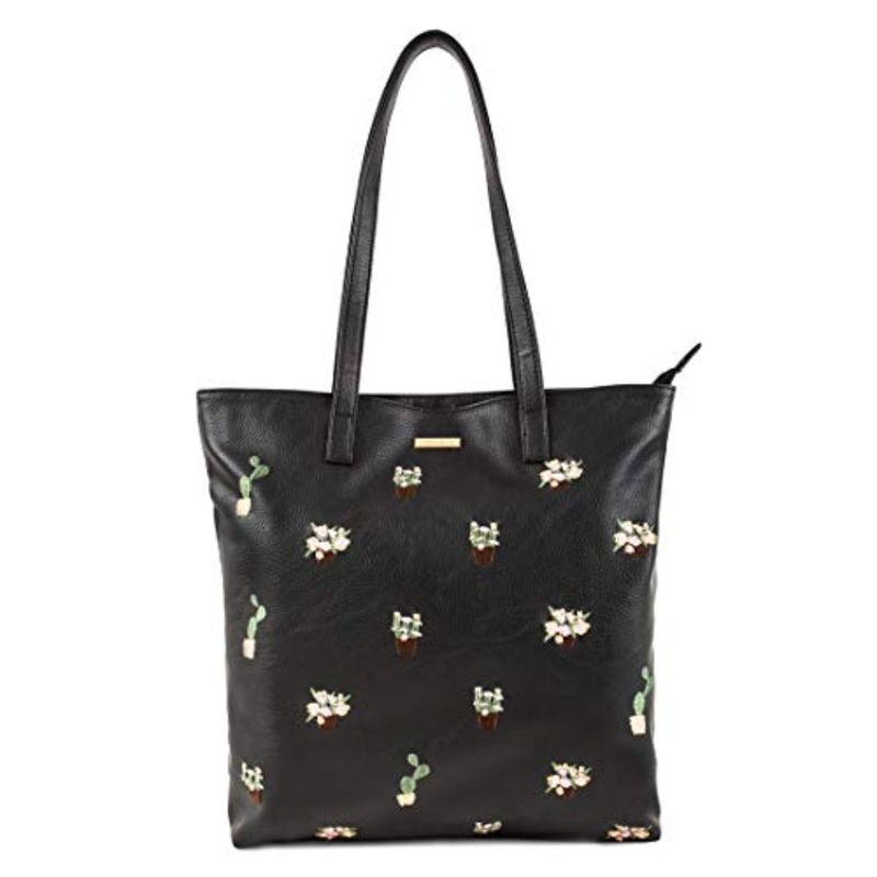 Buy Chumbak Cactus Embroidered Tote Bag Black Online