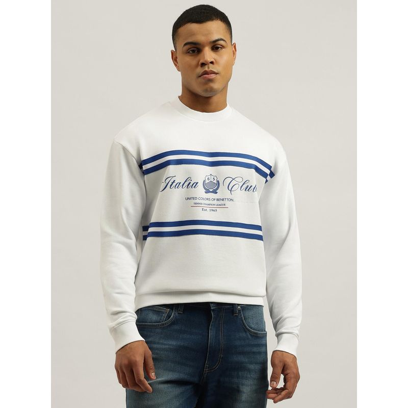 United Colors of Benetton White Oversized Fit Crew Neck Typography Sweatshirt (M)