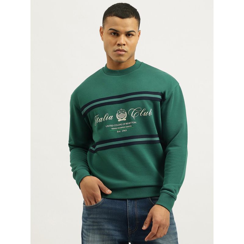 United Colors of Benetton Green Oversized Fit Crew Neck Typography Sweatshirt (S)