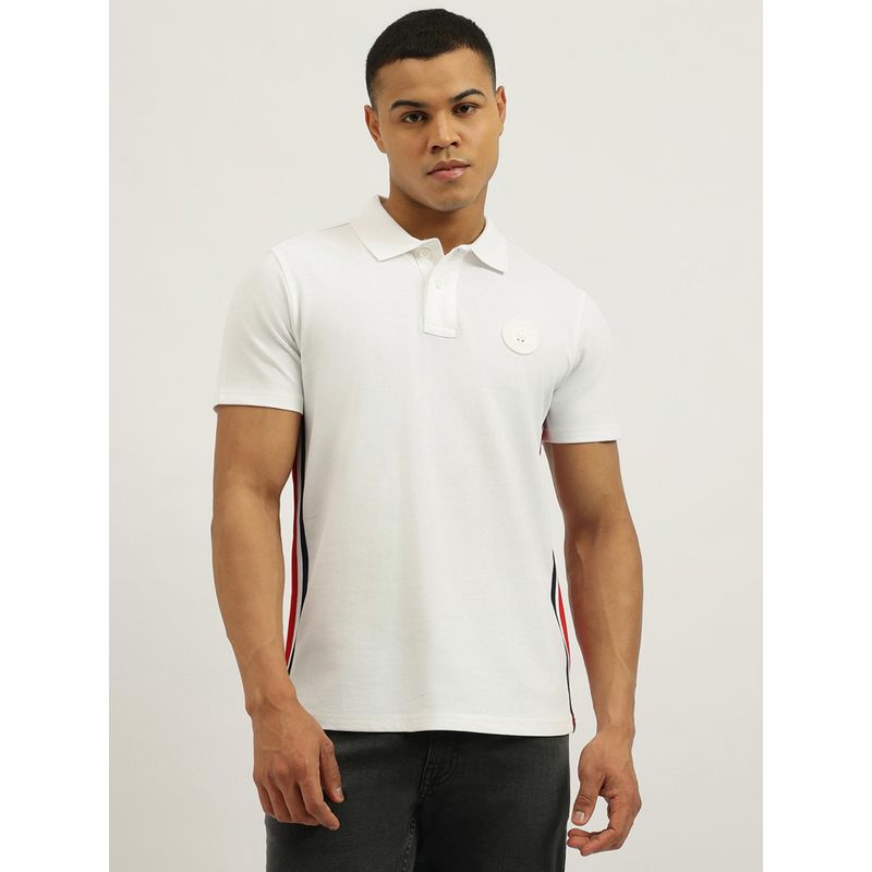United Colors of Benetton White Relaxed Fit Solid Knit Tape Pique Polo T-Shirt (XL)