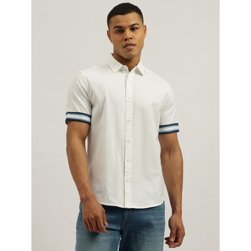 United Colors of Benetton White Relaxed Fit Spread Collar Solid Oxford Tape Detail Shirt (XL)