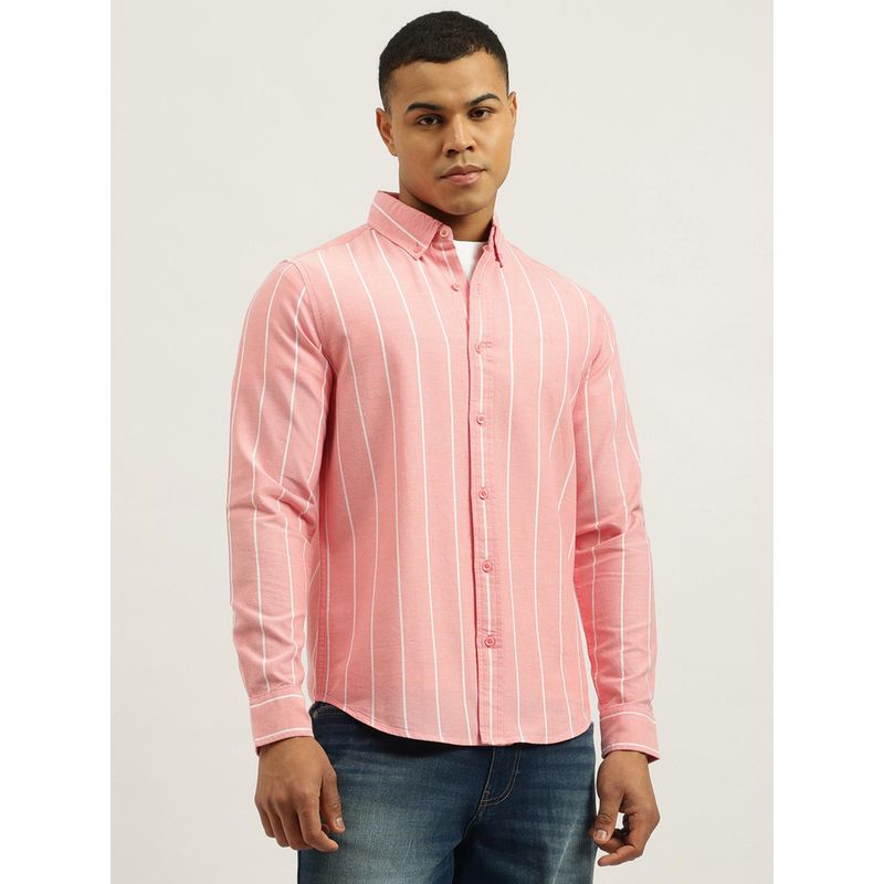 United Colors of Benetton Pink Regular Fit Button Down Striped Oxford Shirt (XL)