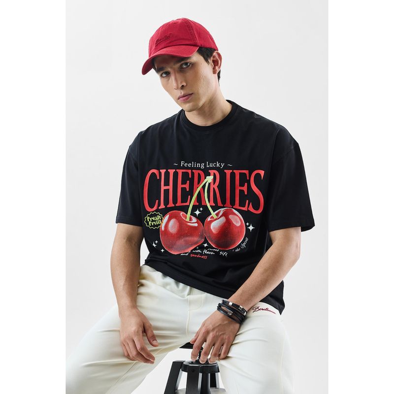 Snitch Black Graphic Half Sleeves Oversized Casual T-Shirt (L)