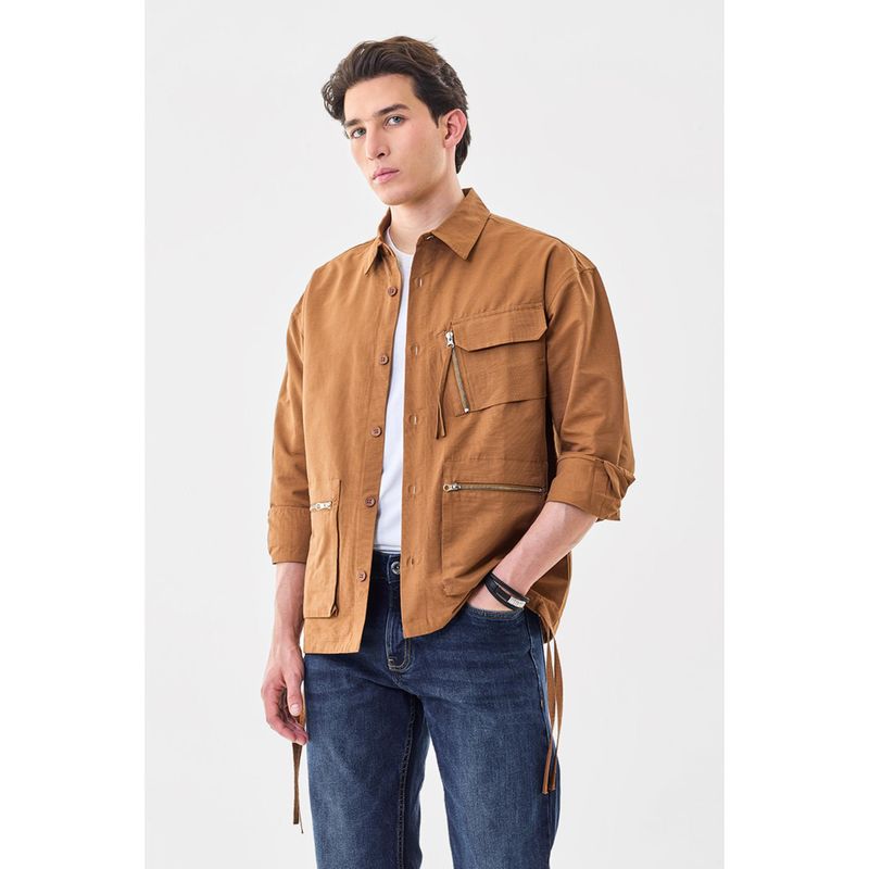 Snitch Brown Solid Full Sleeves Regular Casual Jacket (L)