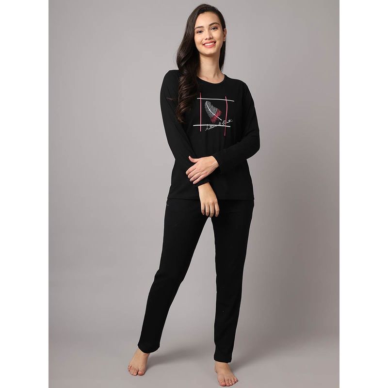 Kanvin Women Black Printed Night Suit Buy Kanvin Women Black Printed Night Suit Online at Best