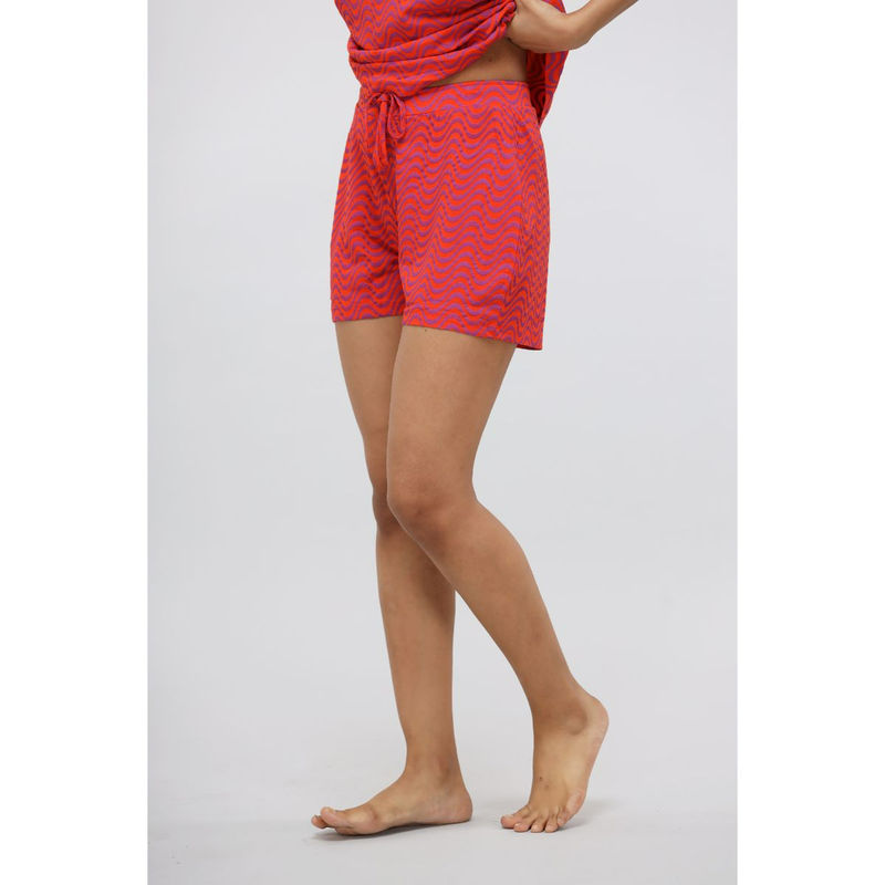 NeceSera Red Wavy Soft Modal Shorts (S)