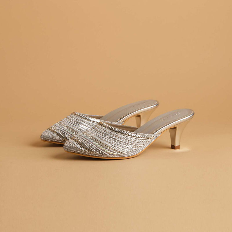 Eridani Embellished Silver Ayesha Heels (EURO 38)