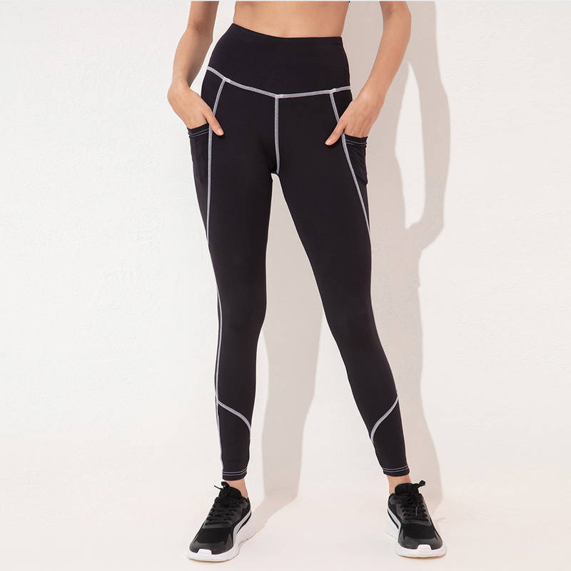 High Waisted leggings in Second SKN Fabric With Contrast Stitching for Gym and Training (XS)