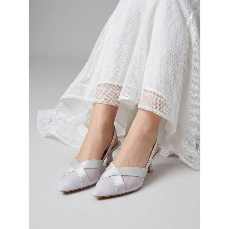 CHINRAAG Women White Pointed Toe Cross Strap Kitten Heels (UK 4)