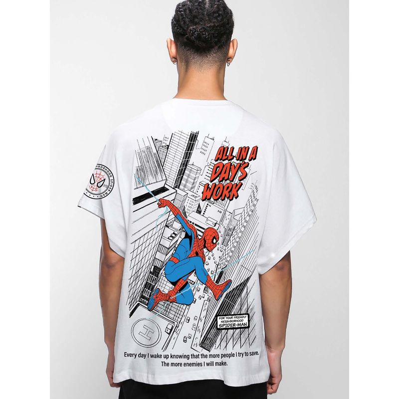 Bewakoof Official Marvel Men's White Spiderman Graphic Printed Square Fit Vest (M)