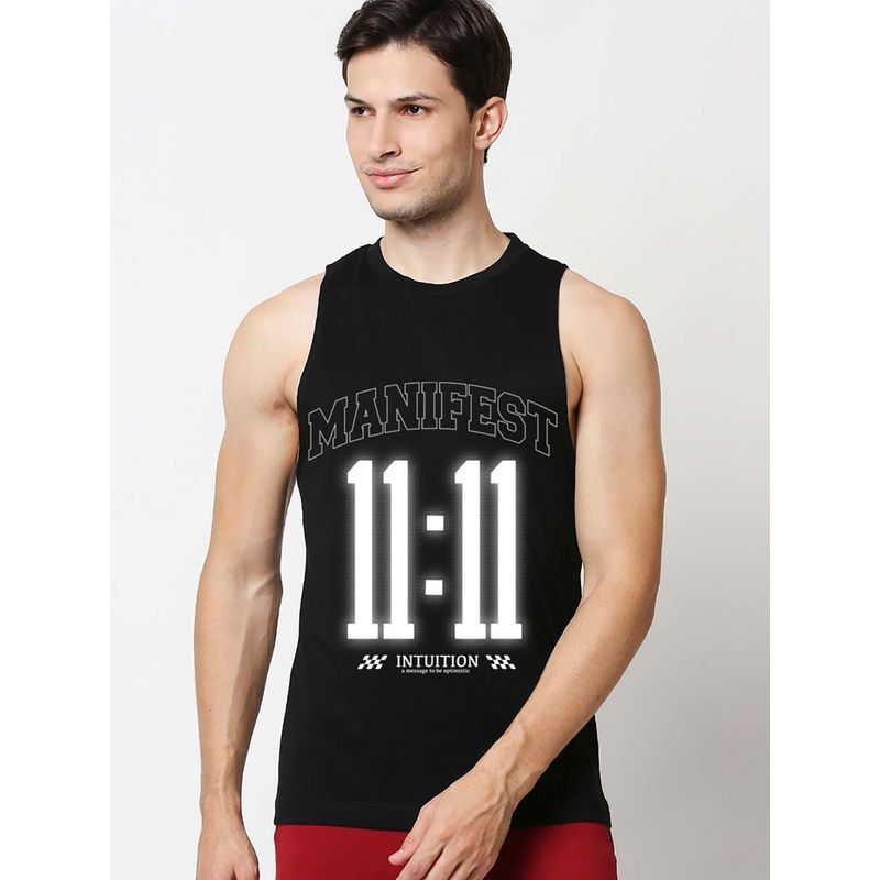 Bewakoof Men's Jet Black Manifest Typography Oversized Vest (M)