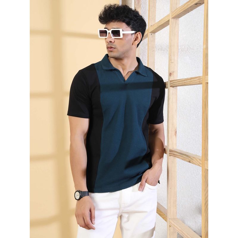 RIGO Teal Colorblock Regular Fit Polo T-Shirt (M)