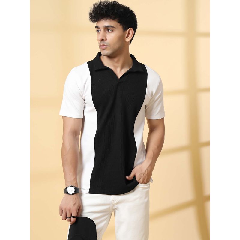 RIGO Black Colorblock Regular Fit Polo T-Shirt (XL)