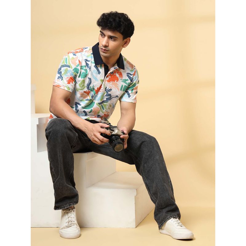 RIGO White Abstract Regular Fit Polo T-Shirt (M)