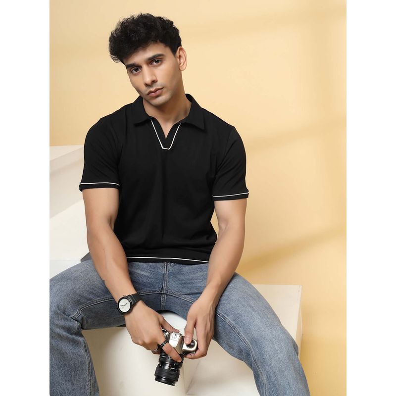 RIGO Black Solid Regular Fit Polo T-Shirt (5XL)