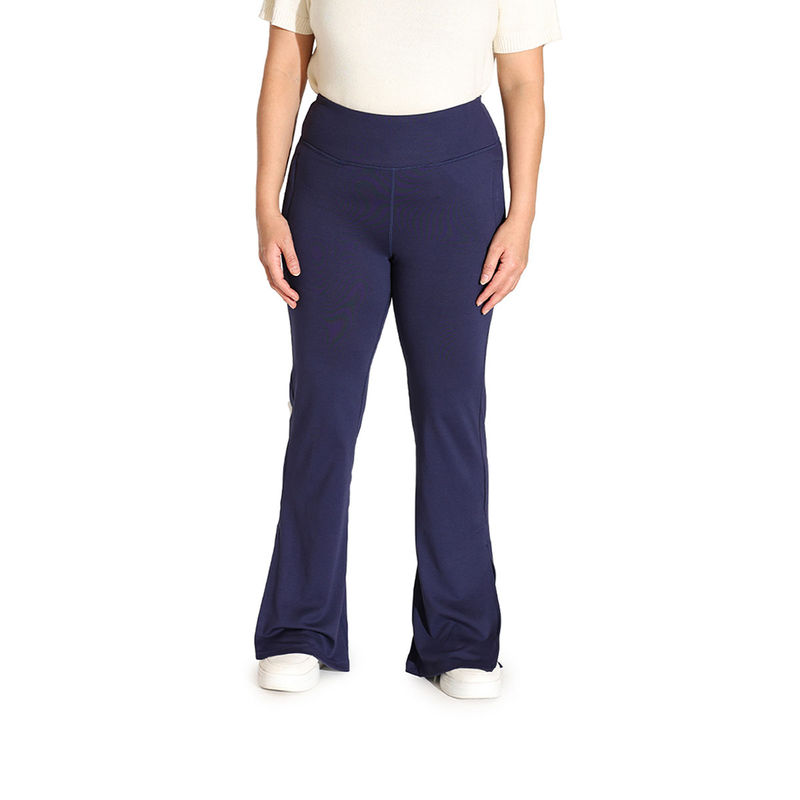 Bliss Club Women Navy Blue On-The-Go Slit Flare Pants with 2 deep, secure zippered pockets (3XL)