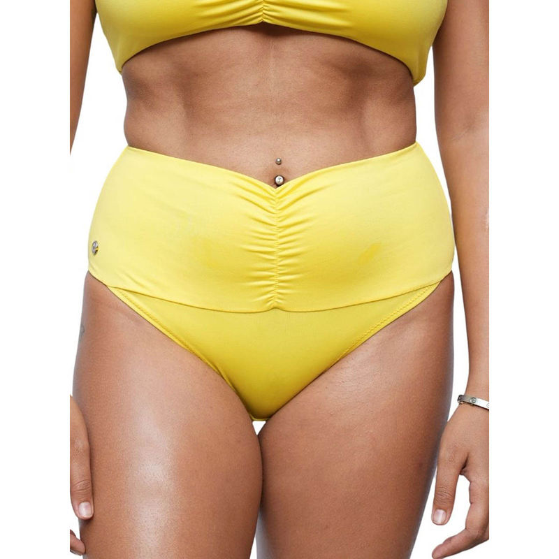 High Waist Bikini Bottom With Gathered Panel