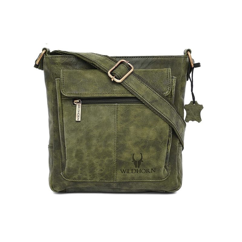 Buy WILDHORN Classic Genuine Leather Green Textured Sling Bag for