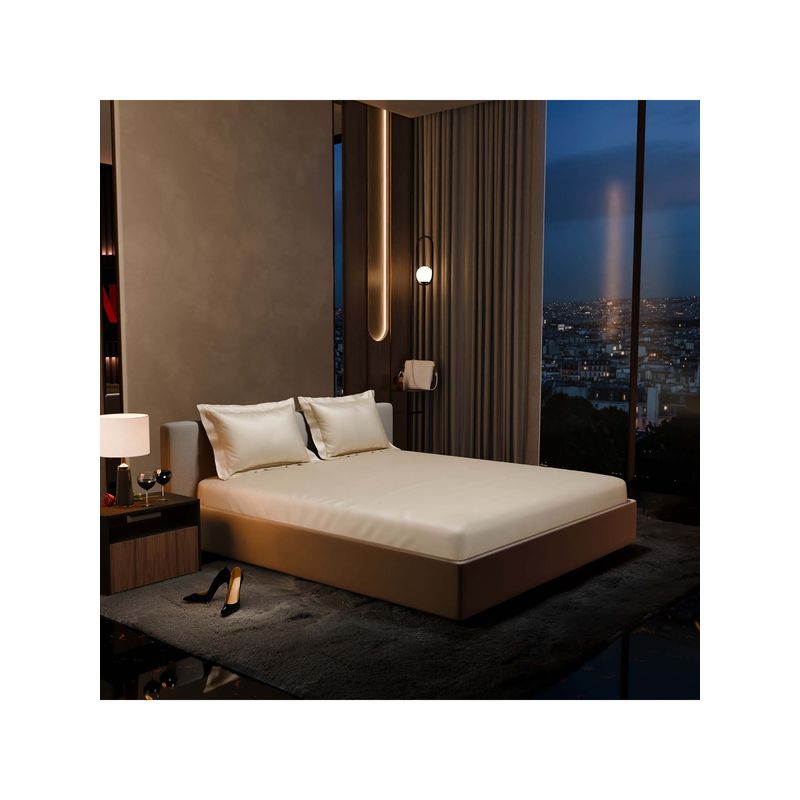 Stoa Paris Ivory Satin Double Fitted Bedsheet with Pillow Covers