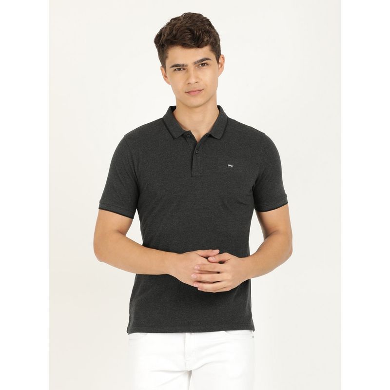 Wrangler Men Solid Grey Polo T-Shirt (Regular) (S)