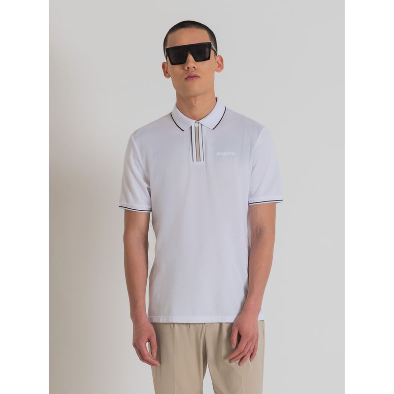 Antony Morato Men White Solid Collared Short Sleeves Polo T-Shirt (M)