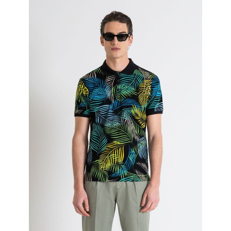 Antony Morato Men Black Printed Collared Short Sleeves Polo T-Shirt (XL)