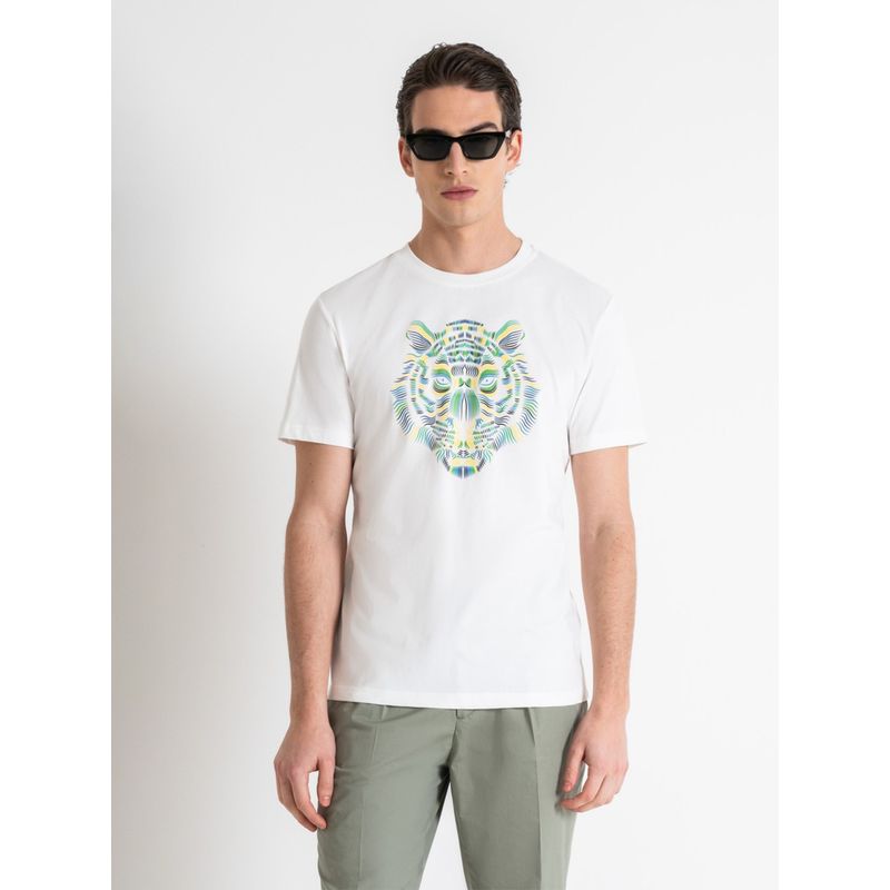 Antony Morato Men Off White Printed Round Neck Short Sleeves T-Shirt (L)