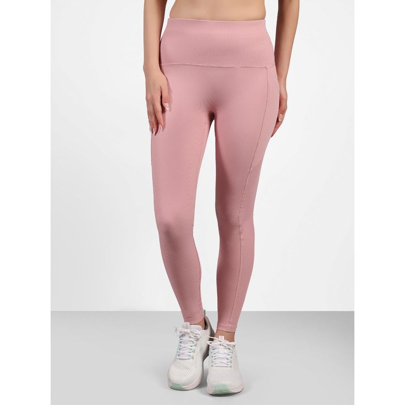 SKECHERS Women Vertical Pattern Pink Leggings (L)