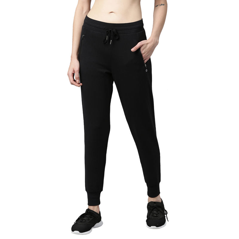 Enamor Athleisure Dry Fit Cotton Spandex Terry Joggers - Black (XL) - A401