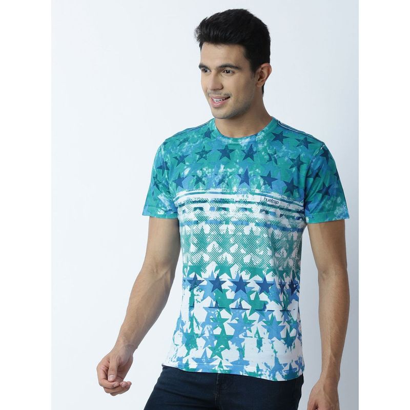Huetrap Mens Printed Round Neck White T-Shirt (S)