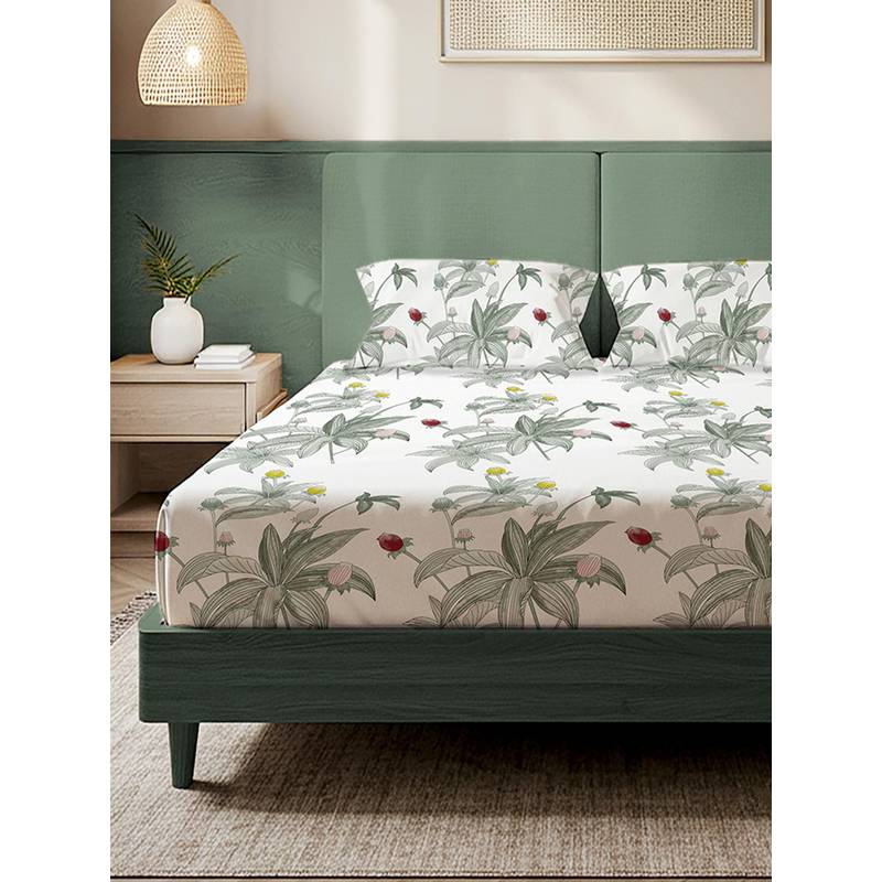 Urban Space Leaf dreams Microfiber 200 TC Bedsheet with Pillow covers (Double)