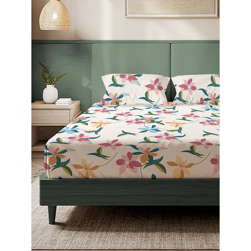 Urban Space Bloomingdale Microfiber 200 TC Bedsheet with Pillow covers (Double)