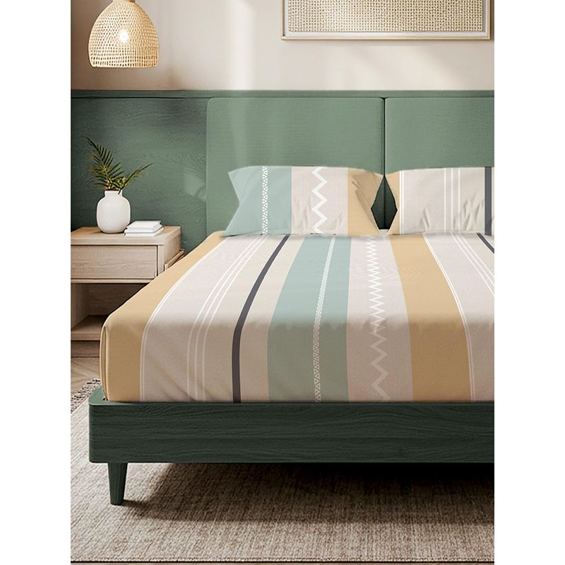 Urban Space River Bands Microfiber 200 TC Bedsheet with Pillow covers (King)