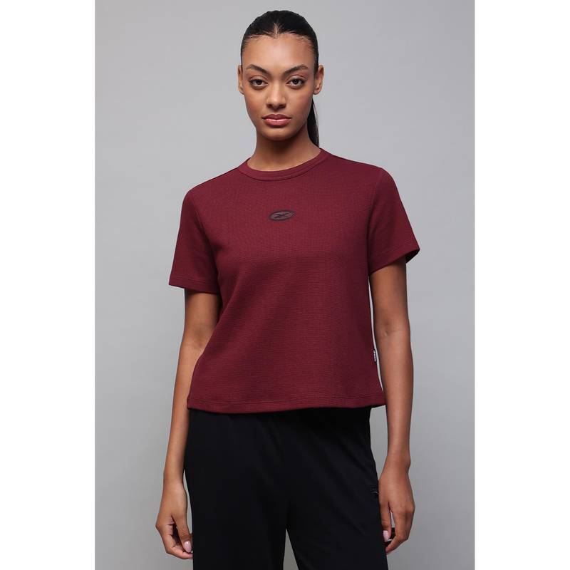 Reebok Women Maroon Round Neck T-Shirt (XS)
