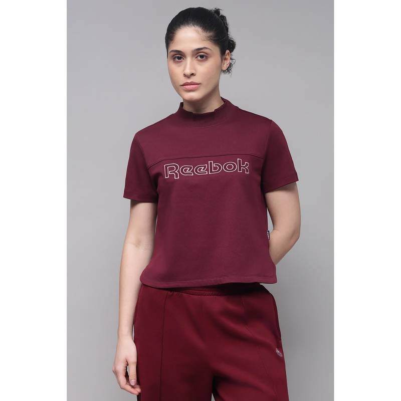 Reebok Women High Neck Maroon T-Shirt (XS)