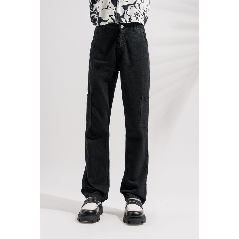 FREAKINS Men Black Denim Cargos Jeans (28)