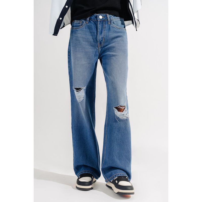 FREAKINS Men Blue Distressed Wide Jeans (30)