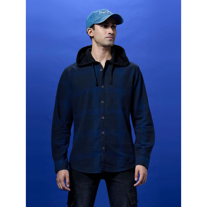 Pepe Jeans Navy Blue Checked Full Sleeved Shirt (2XL)