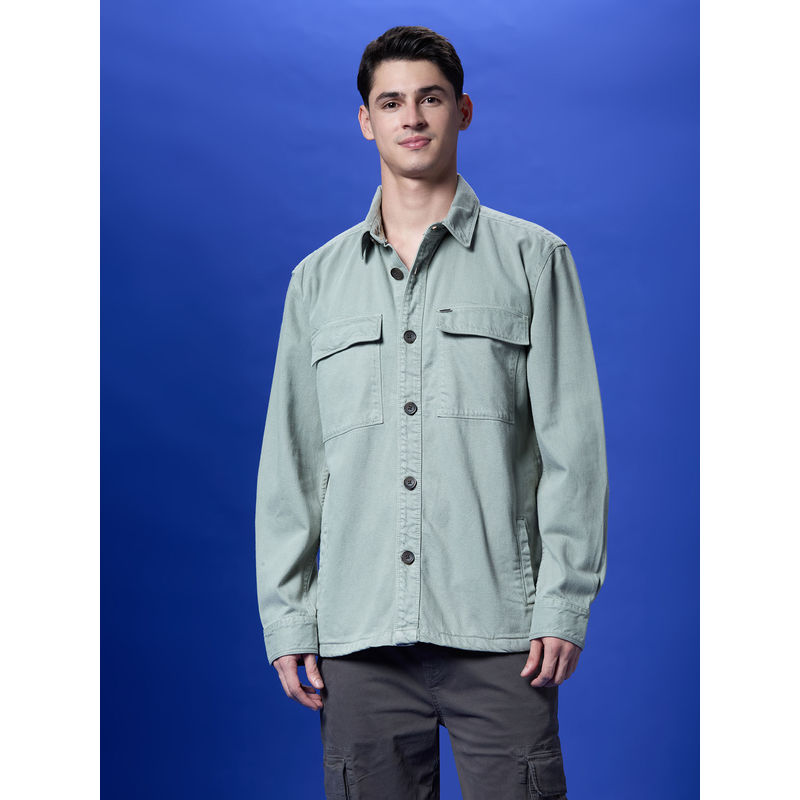 Pepe Jeans Green Oversized Full-Sleeved Denim Shirt (XL)