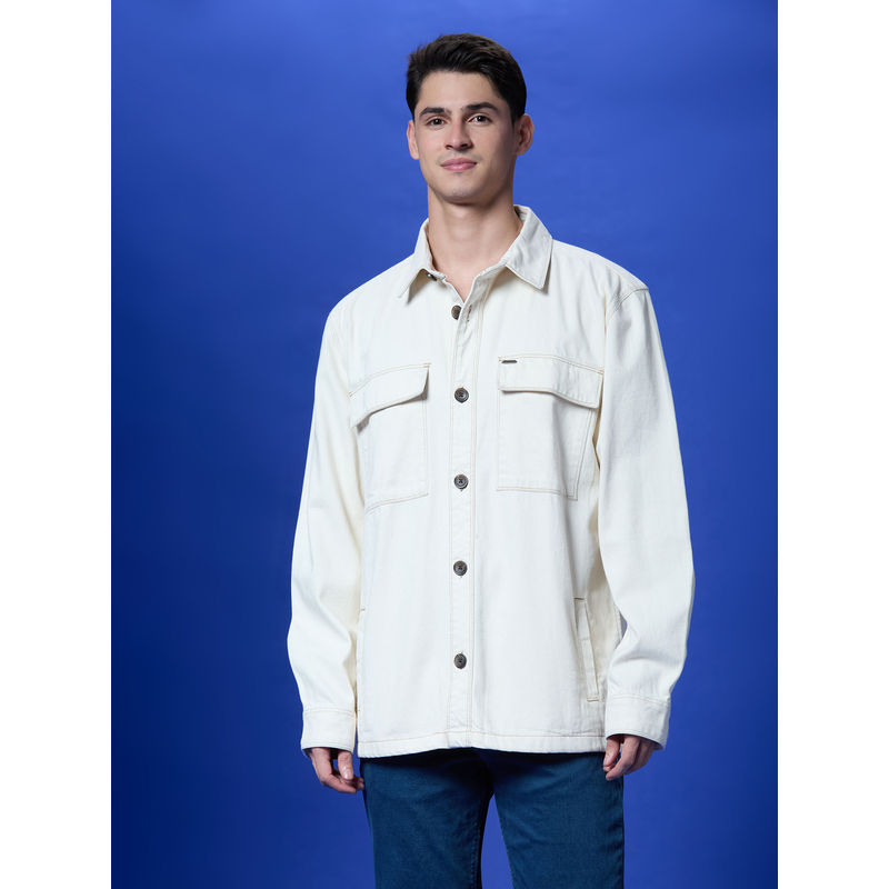 Pepe Jeans White Cargo Pocket Full Sleeved Shirt (M)