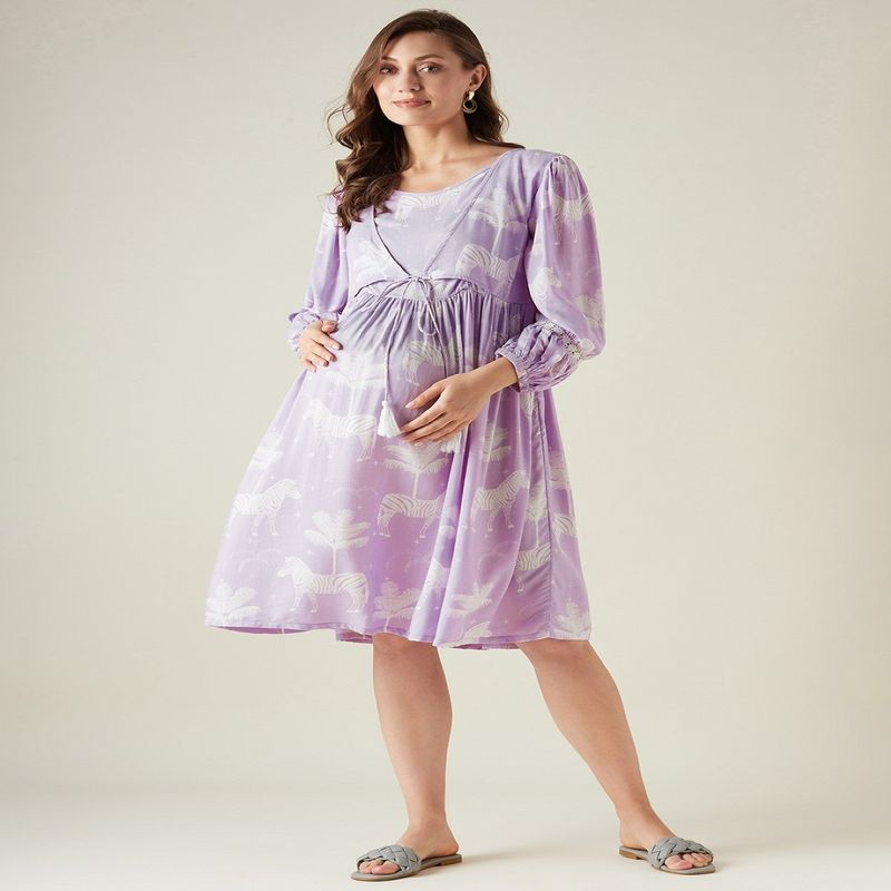 The Kaftan Company Purple Zebras Maternity And Feeding Dress (S)