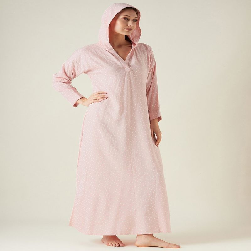 Buy The Kaftan Company Pink Polka Hooded Lounge Dress Online