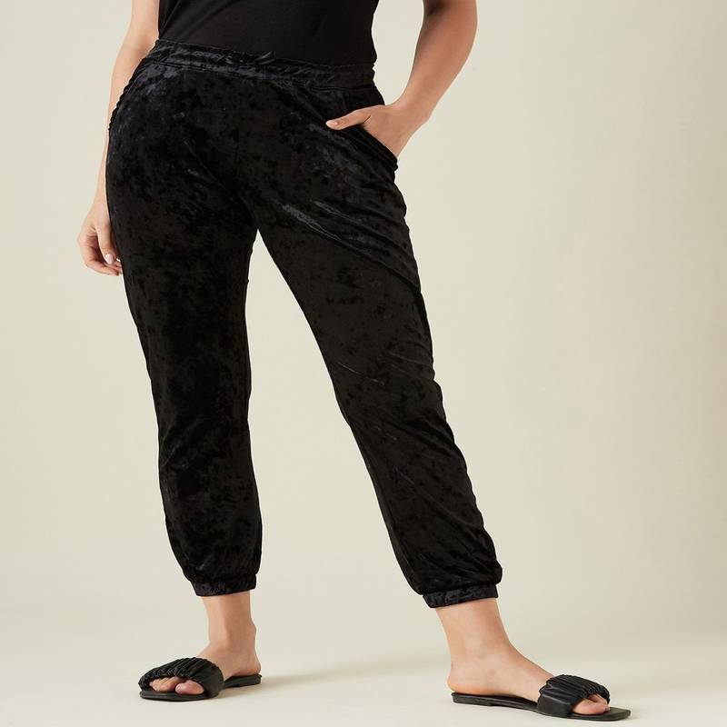 The Kaftan Company Black Velvet Joggers (S)