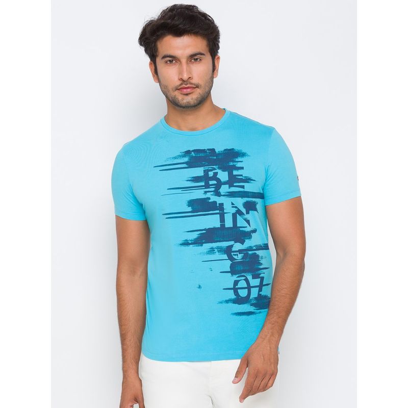 Being Human Men Printed Blue T-Shirt (S)